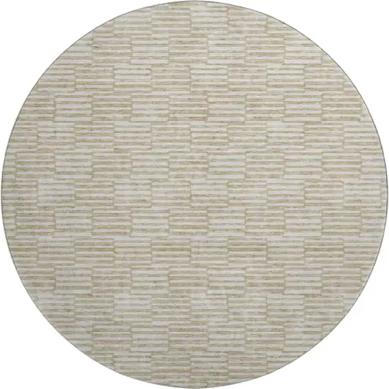 8' Beige And Ivory Abstract Geometric Washable Round Rug With UV Protection Photo 1