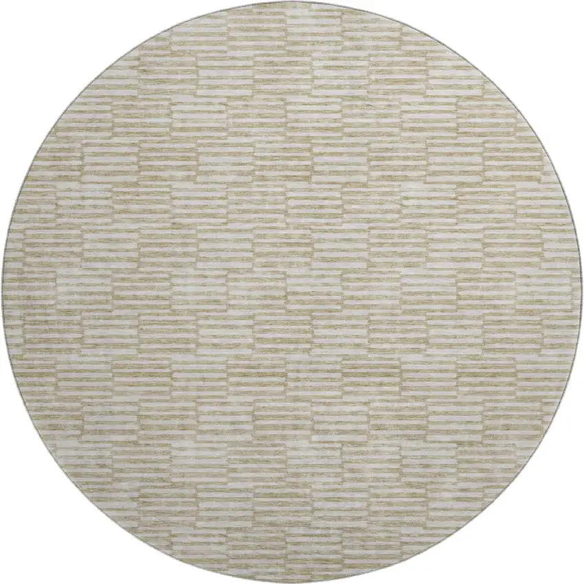 8' Beige And Ivory Abstract Geometric Washable Round Rug With UV Protection Photo 1