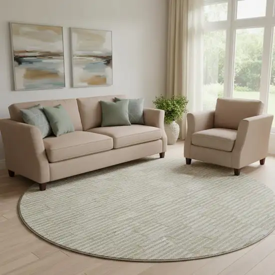 8' Beige And Ivory Abstract Geometric Washable Round Rug With UV Protection Photo 1