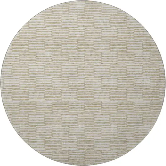 8' Beige And Ivory Abstract Geometric Washable Round Rug With UV Protection Photo 2