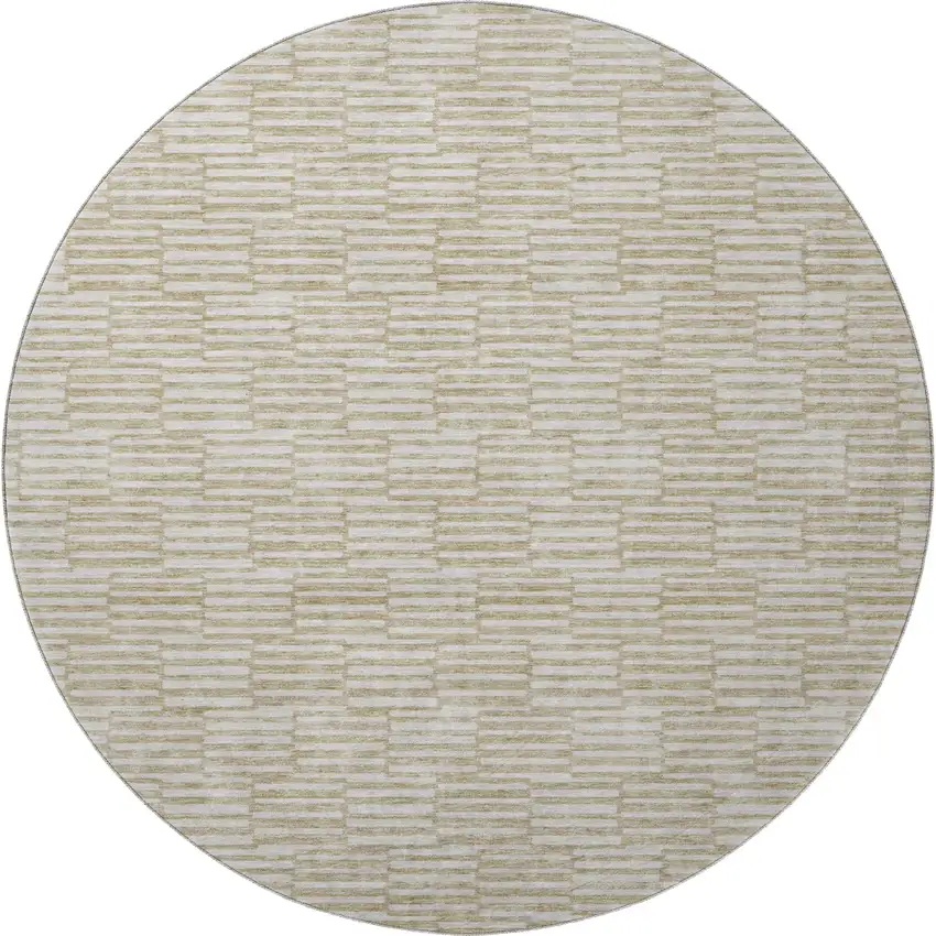 8' Beige And Ivory Abstract Geometric Washable Round Rug With UV Protection Photo 2