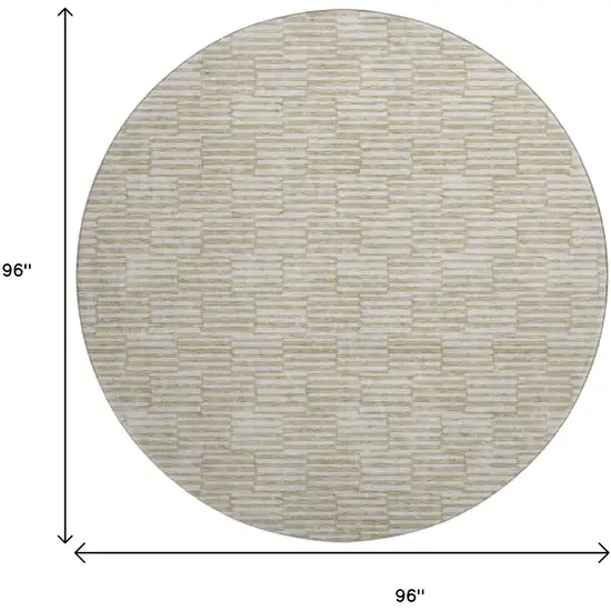 8' Beige And Ivory Abstract Geometric Washable Round Rug With UV Protection Photo 8