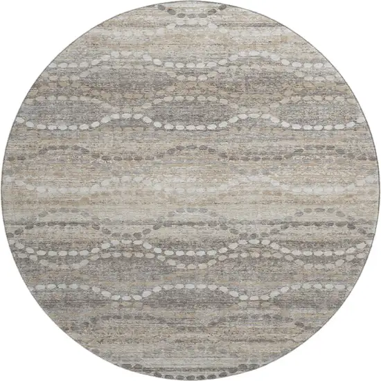8' Beige And Ivory Abstract Geometric Washable Round Rug With UV Protection Photo 1