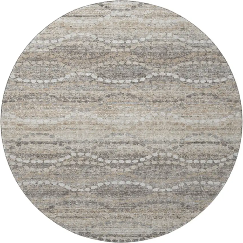 8' Beige And Ivory Abstract Geometric Washable Round Rug With UV Protection Photo 4