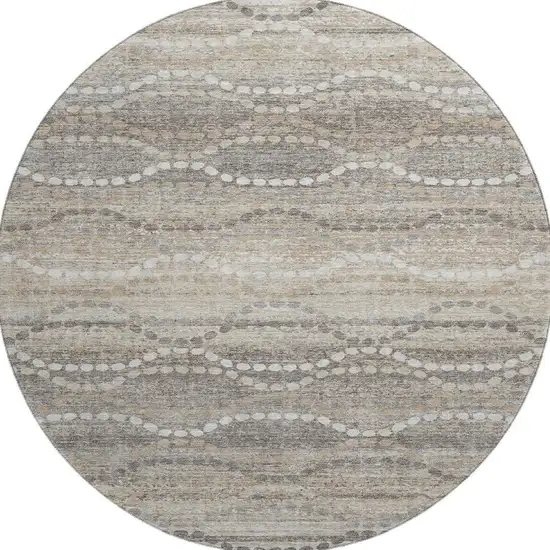 8' Beige And Ivory Abstract Geometric Washable Round Rug With UV Protection Photo 3