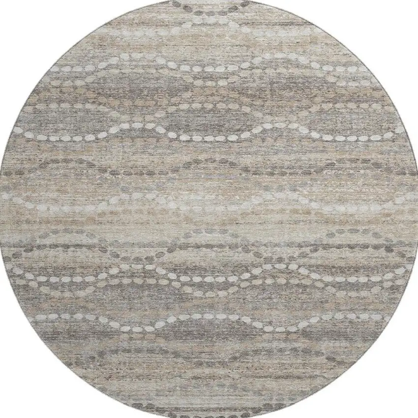 8' Beige And Ivory Abstract Geometric Washable Round Rug With UV Protection Photo 3