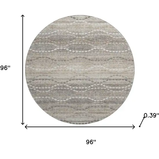 8' Beige And Ivory Abstract Geometric Washable Round Rug With UV Protection Photo 8