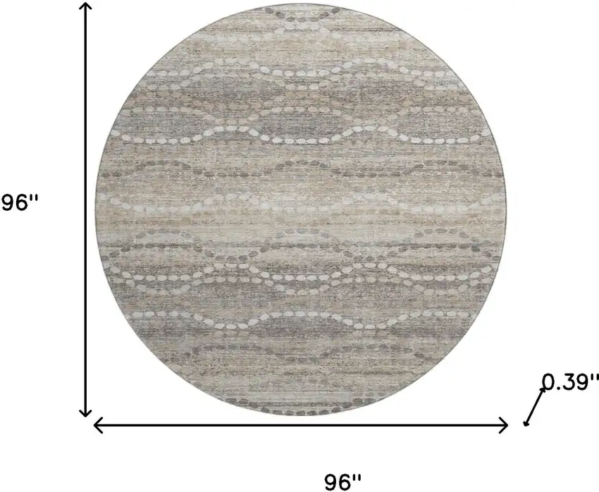 8' Beige And Ivory Abstract Geometric Washable Round Rug With UV Protection Photo 8