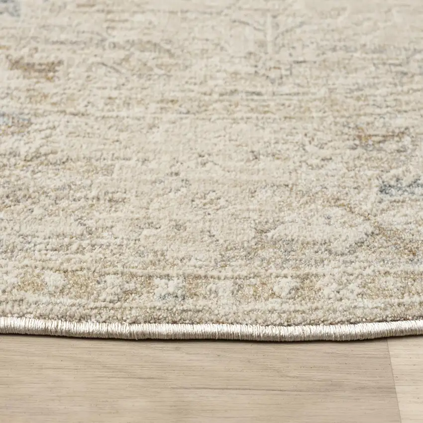 6' Beige And Ivory Abstract Round Rug Photo 3