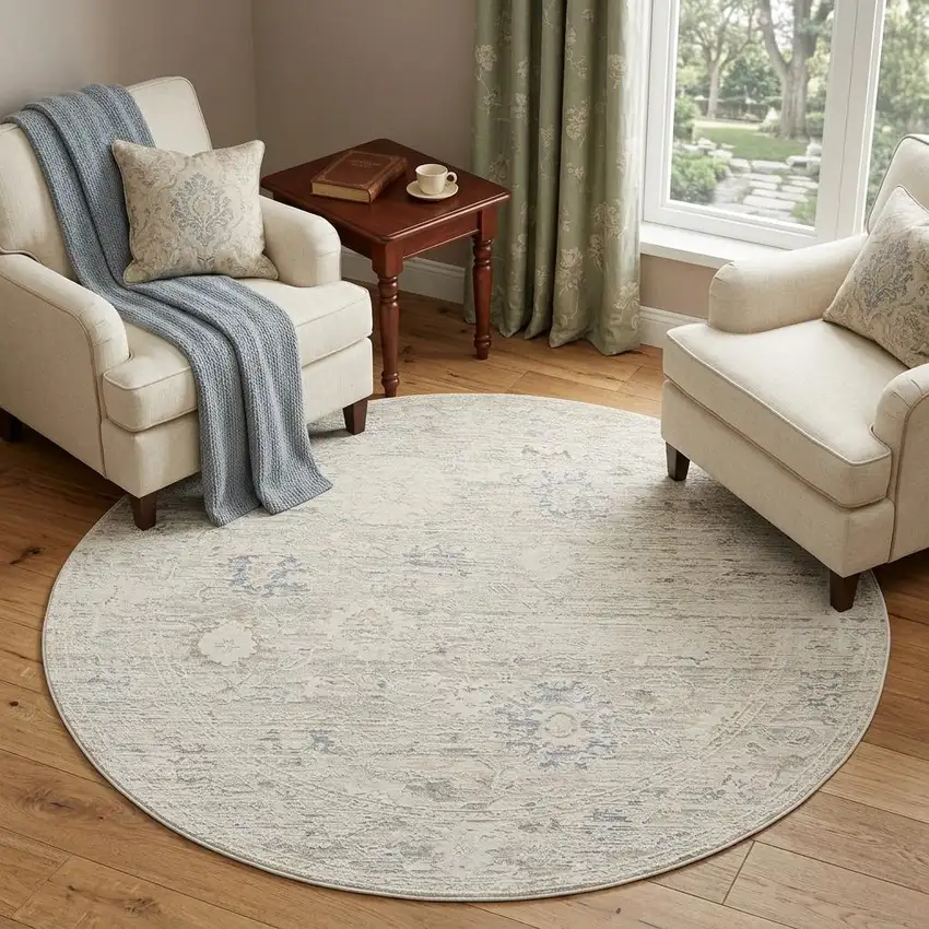 6' Beige And Ivory Abstract Round Rug Photo 1