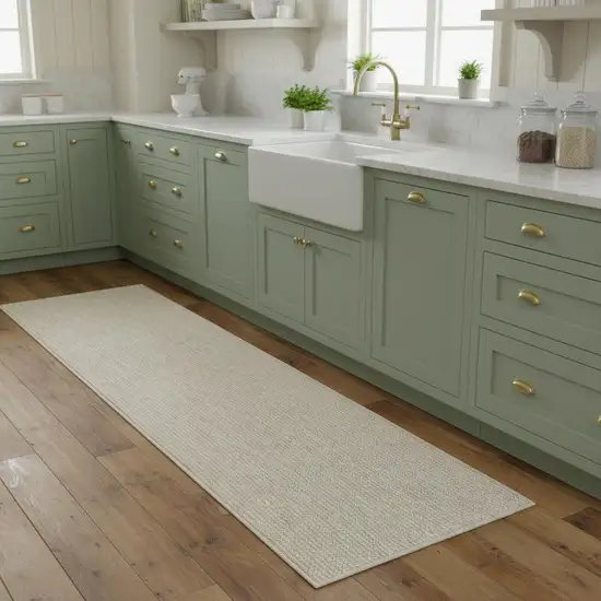 8' Beige And Ivory Abstract Runner Rug Photo 1