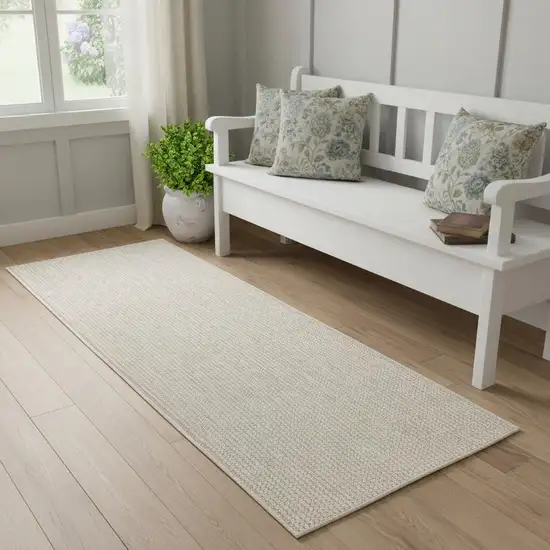 6' Beige And Ivory Abstract Runner Rug Photo 1