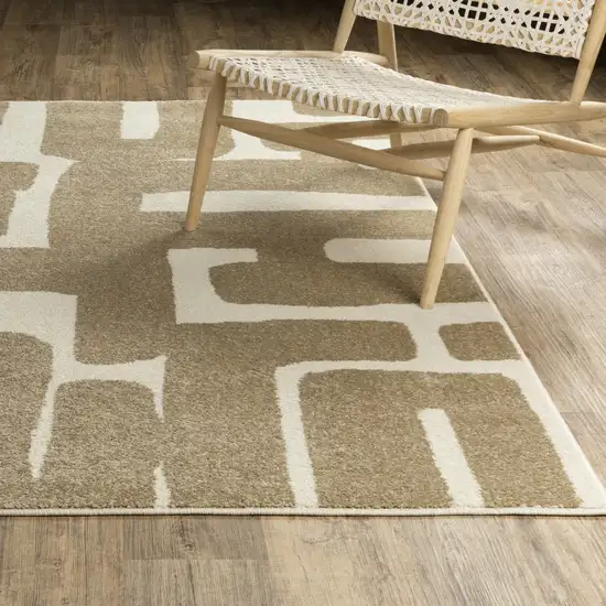 7' Beige And Ivory Abstract Runner Rug Photo 5