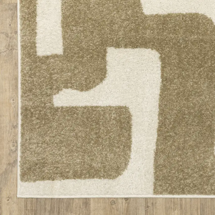 7' Beige And Ivory Abstract Runner Rug Photo 9