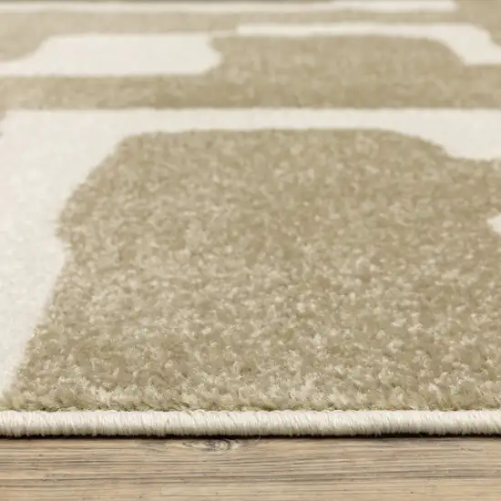 7' Beige And Ivory Abstract Runner Rug Photo 8