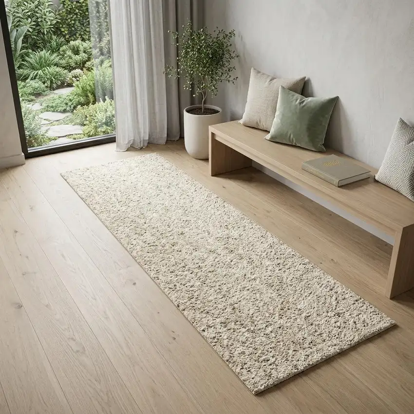 7' Beige And Ivory Abstract Runner Rug Photo 1