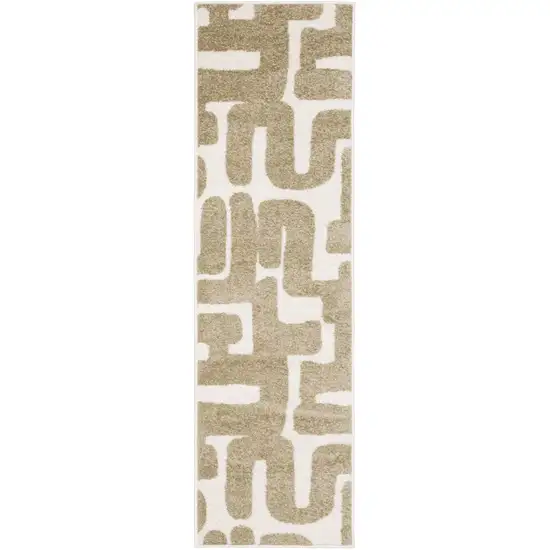 7' Beige And Ivory Abstract Runner Rug Photo 6