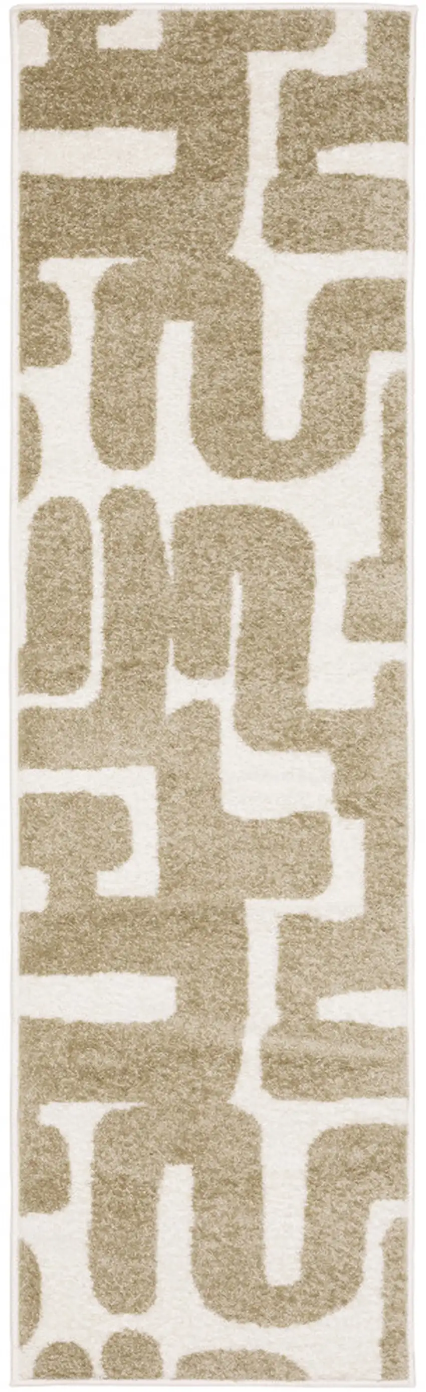 7' Beige And Ivory Abstract Runner Rug Photo 6