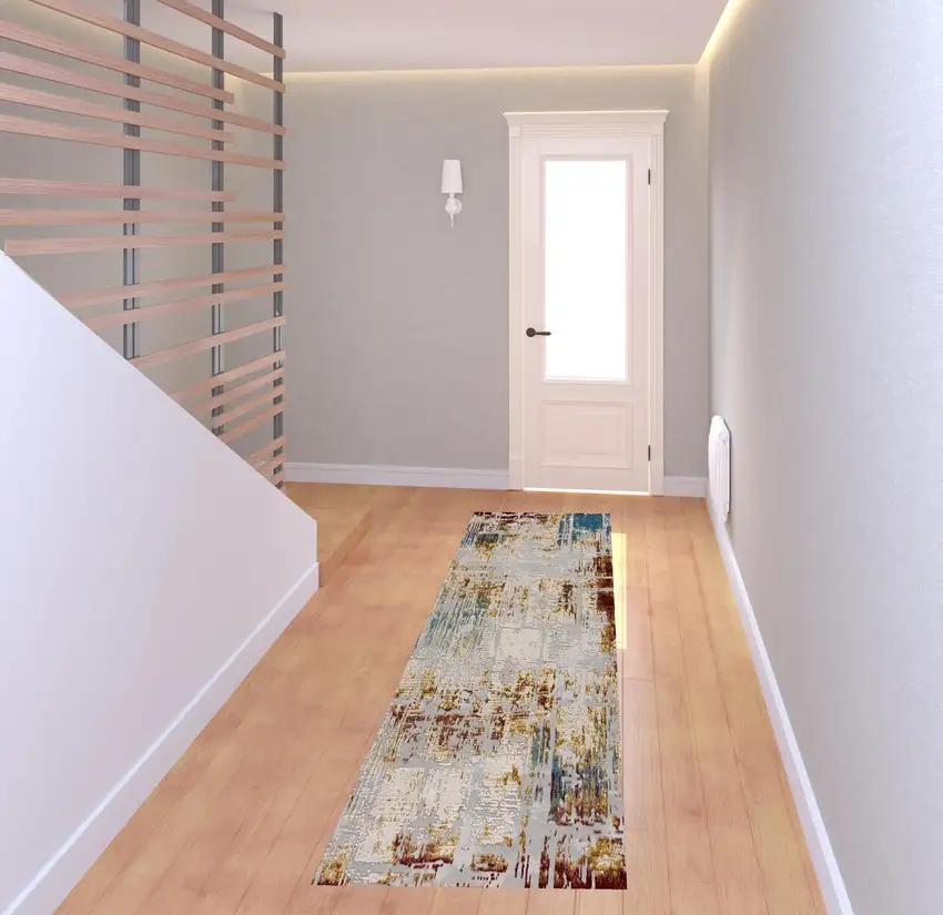 8' Beige And Ivory Abstract Runner Rug Photo 1