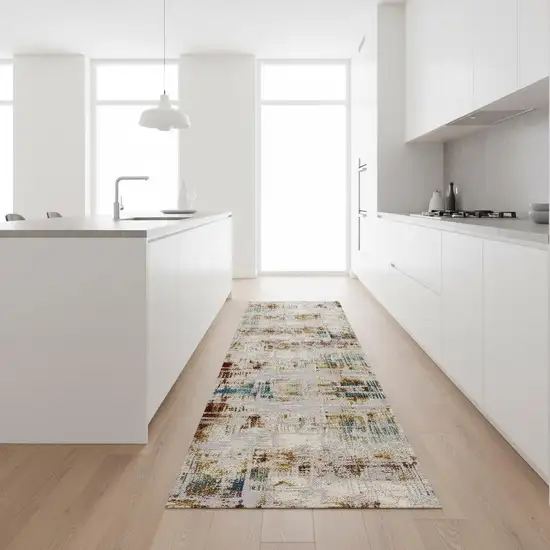 8' Beige And Ivory Abstract Runner Rug Photo 1