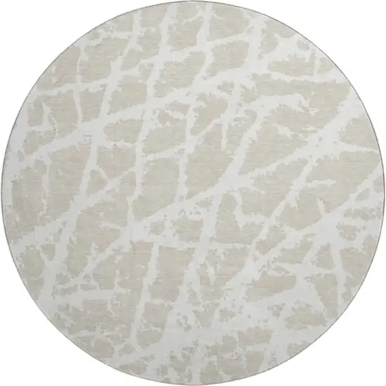8' Beige And Ivory Abstract Washable Round Rug With UV Protection Photo 1