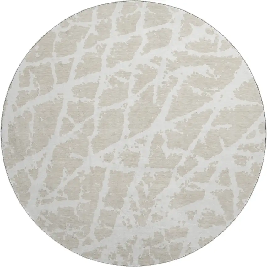 8' Beige And Ivory Abstract Washable Round Rug With UV Protection Photo 1