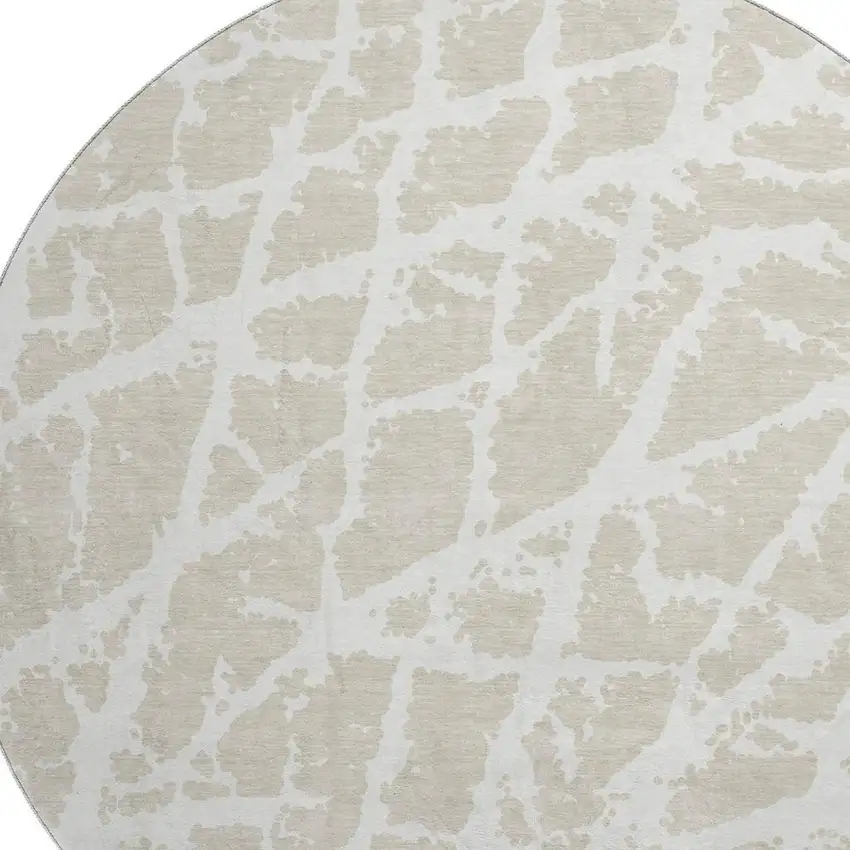 8' Beige And Ivory Abstract Washable Round Rug With UV Protection Photo 3