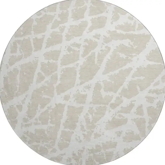 8' Beige And Ivory Abstract Washable Round Rug With UV Protection Photo 4
