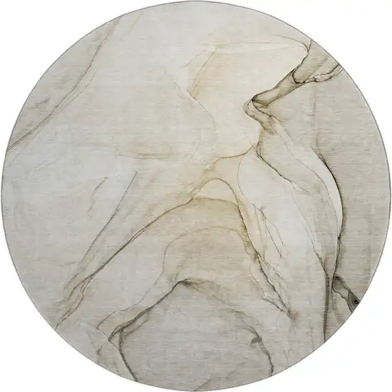 8' Beige And Ivory Abstract Washable Round Rug With UV Protection Photo 1