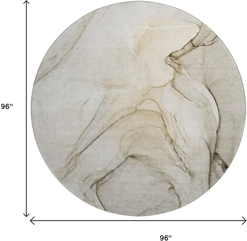 8' Beige And Ivory Abstract Washable Round Rug With UV Protection Photo 3