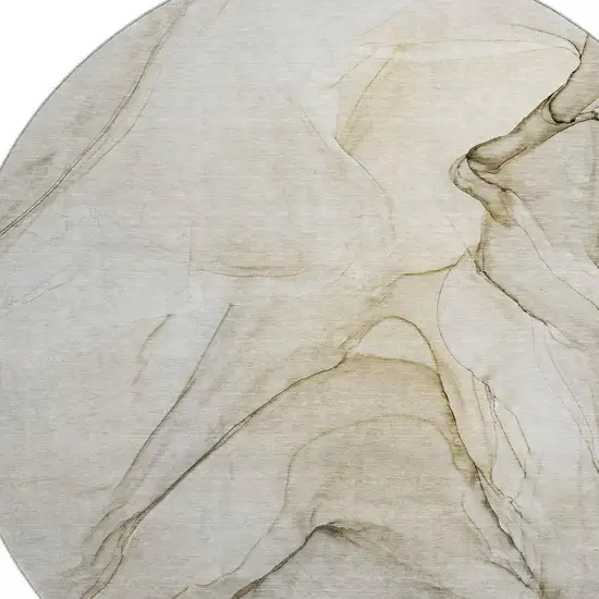 8' Beige And Ivory Abstract Washable Round Rug With UV Protection Photo 4