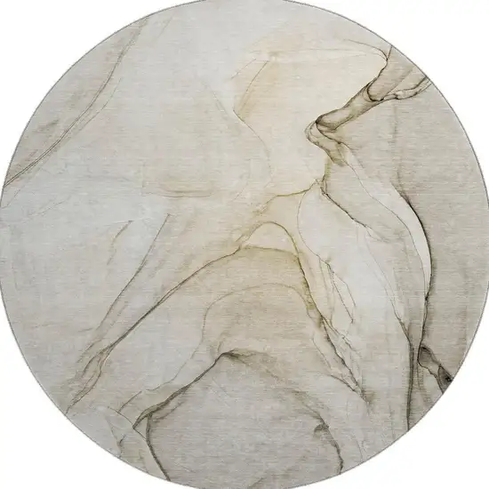 8' Beige And Ivory Abstract Washable Round Rug With UV Protection Photo 5