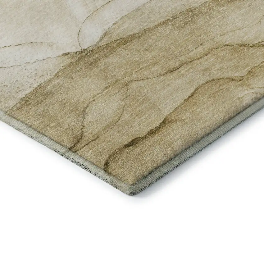 8' Beige And Ivory Abstract Washable Round Rug With UV Protection Photo 7