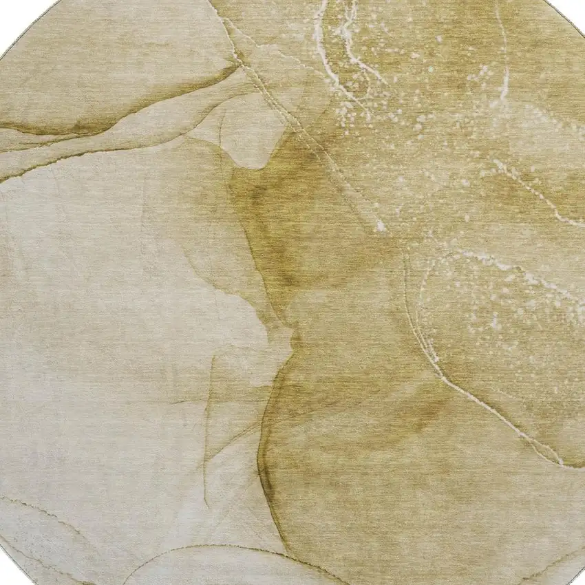 8' Beige And Ivory Abstract Washable Round Rug With UV Protection Photo 3