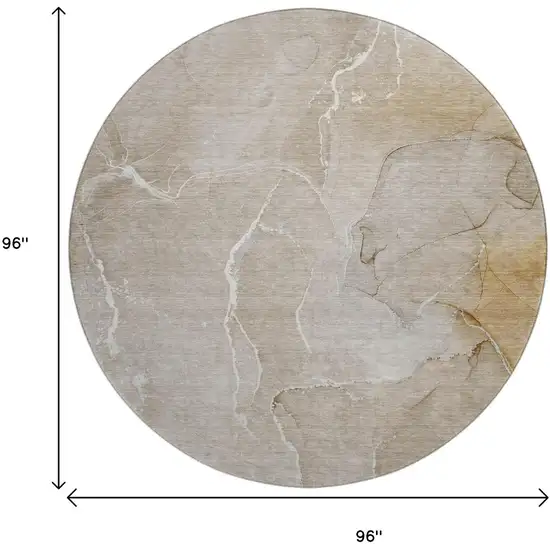 8' Beige And Ivory Abstract Washable Round Rug With UV Protection Photo 8