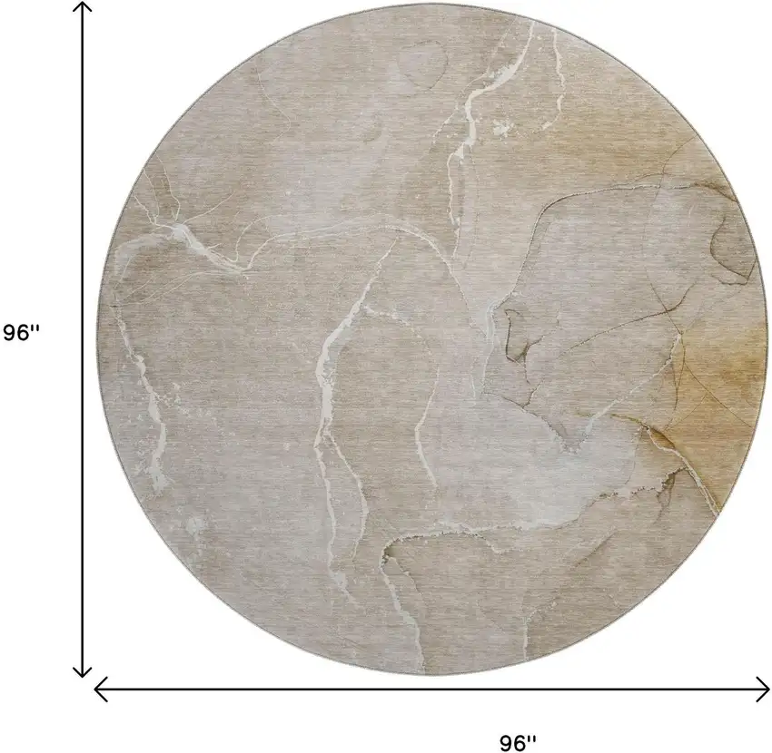 8' Beige And Ivory Abstract Washable Round Rug With UV Protection Photo 8