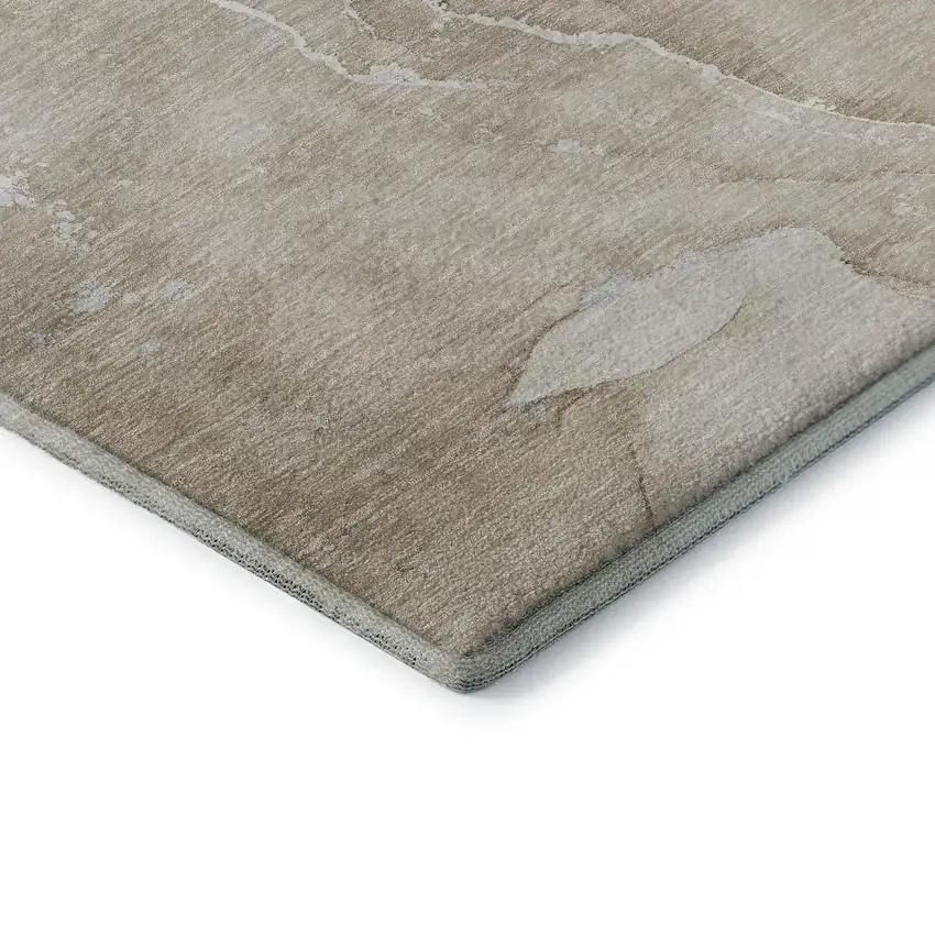 8' Beige And Ivory Abstract Washable Round Rug With UV Protection Photo 7