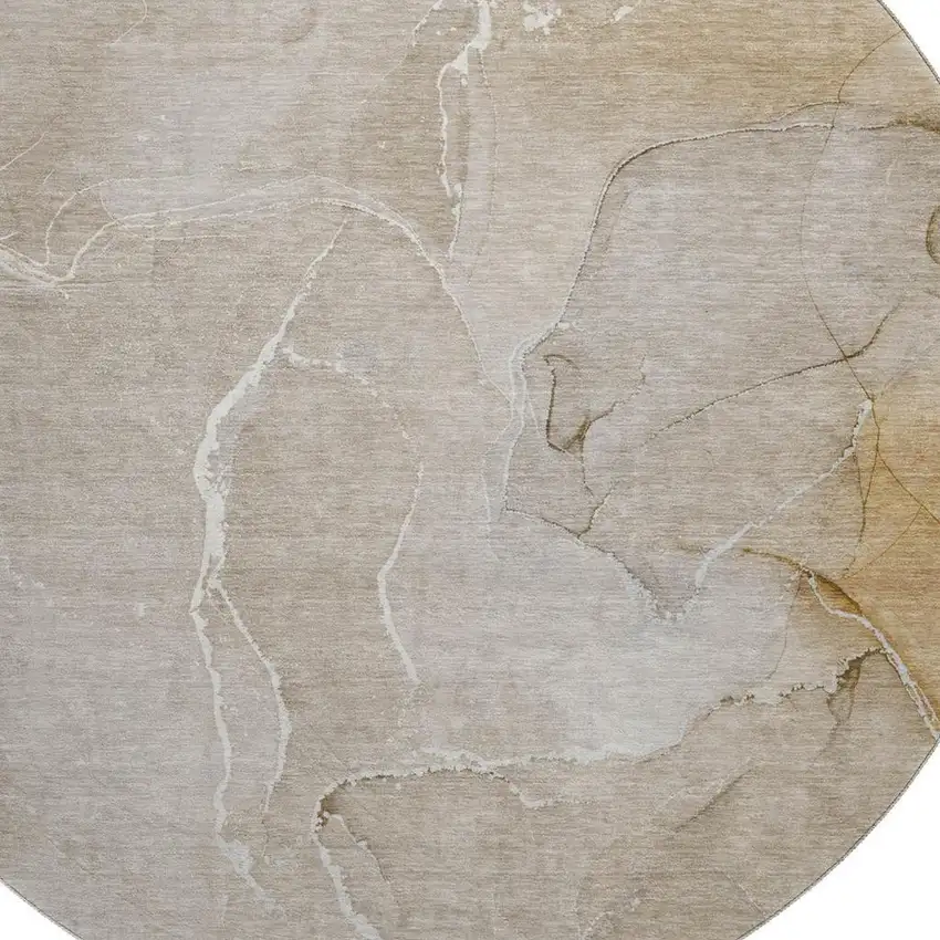 8' Beige And Ivory Abstract Washable Round Rug With UV Protection Photo 3