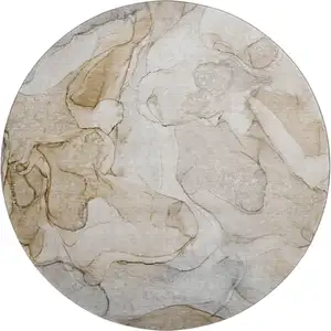 Photo of 8' Beige And Ivory Abstract Washable Round Rug With UV Protection