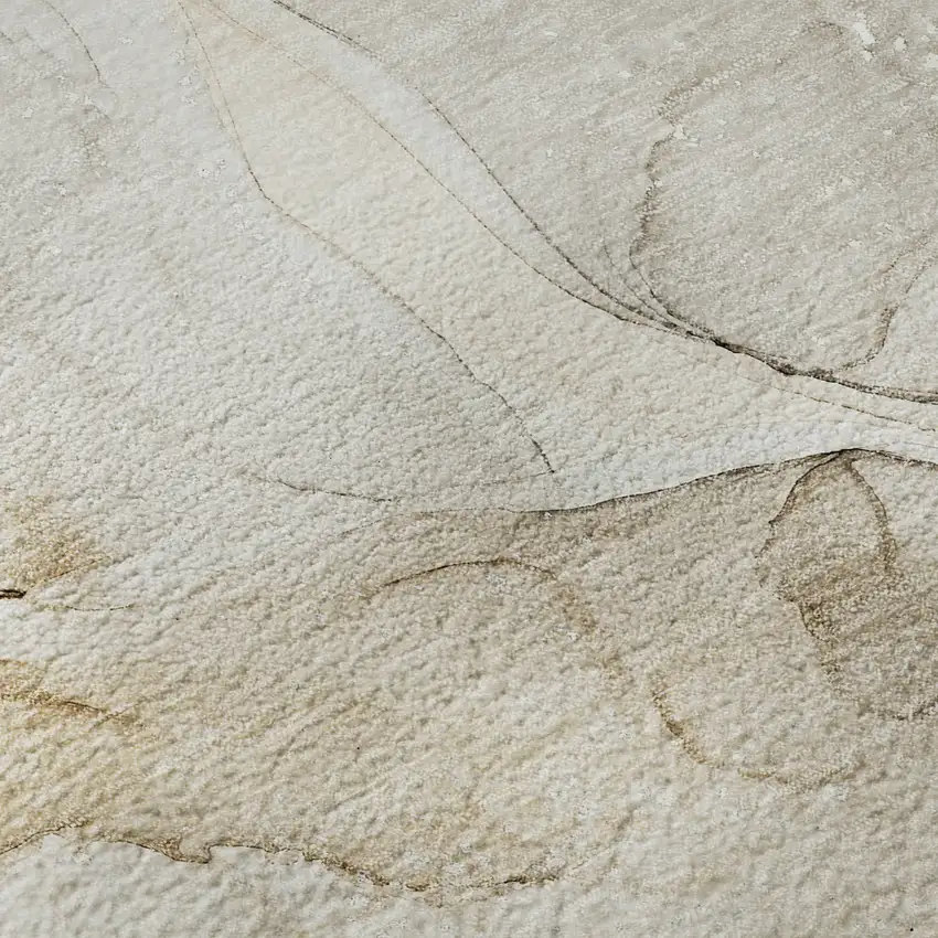 8' Beige And Ivory Abstract Washable Round Rug With UV Protection Photo 9