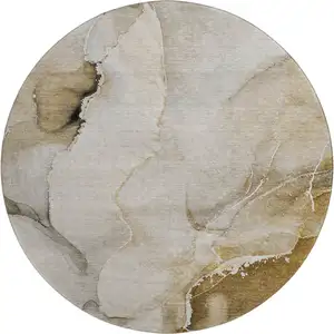 Photo of 8' Beige And Ivory Abstract Washable Round Rug With UV Protection