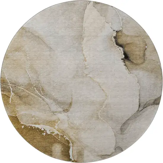 8' Beige And Ivory Abstract Washable Round Rug With UV Protection Photo 4