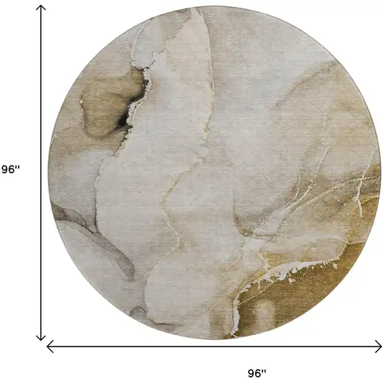 8' Beige And Ivory Abstract Washable Round Rug With UV Protection Photo 3