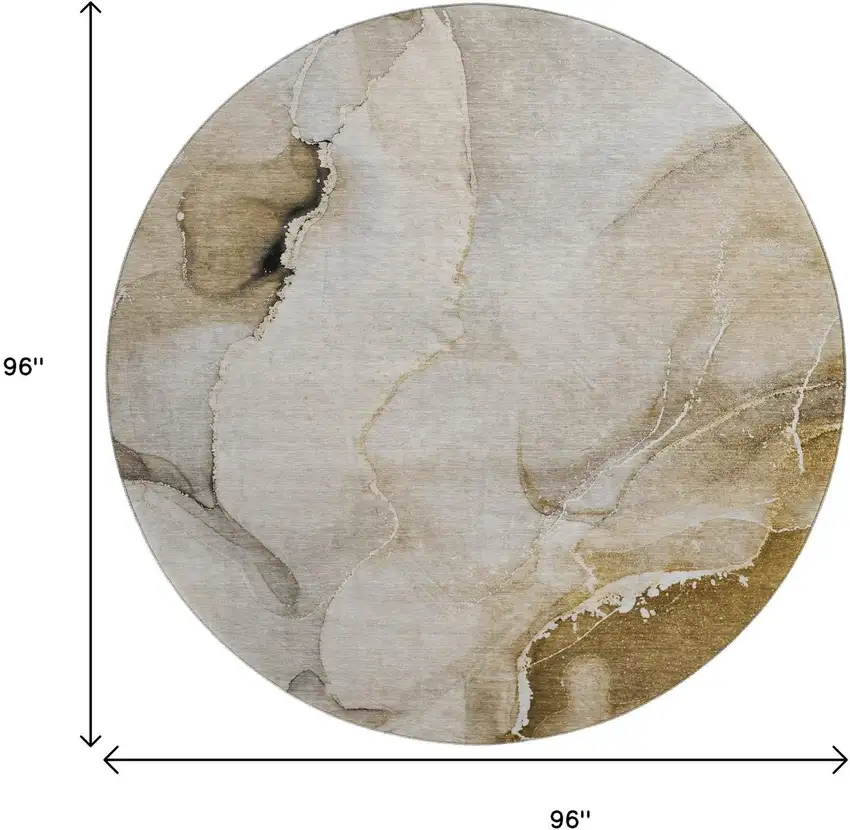 8' Beige And Ivory Abstract Washable Round Rug With UV Protection Photo 3