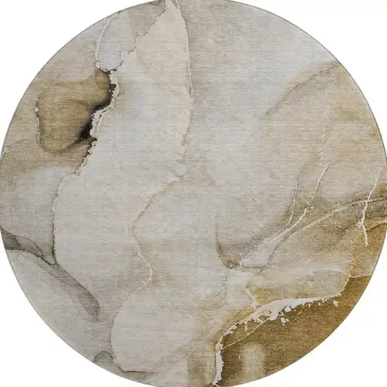 8' Beige And Ivory Abstract Washable Round Rug With UV Protection Photo 3