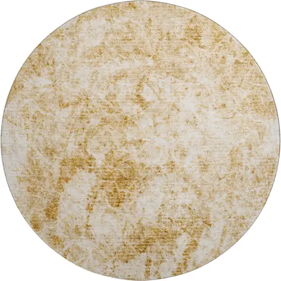 8' Beige And Ivory Abstract Washable Round Rug With UV Protection Photo 1