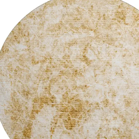8' Beige And Ivory Abstract Washable Round Rug With UV Protection Photo 2
