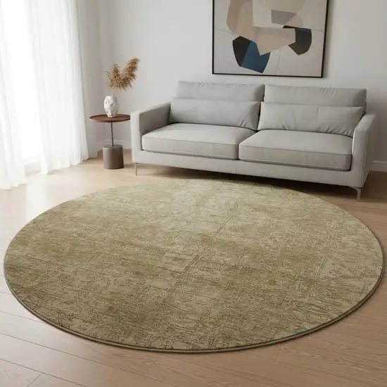 8' Beige And Ivory Abstract Washable Round Rug With UV Protection Photo 2