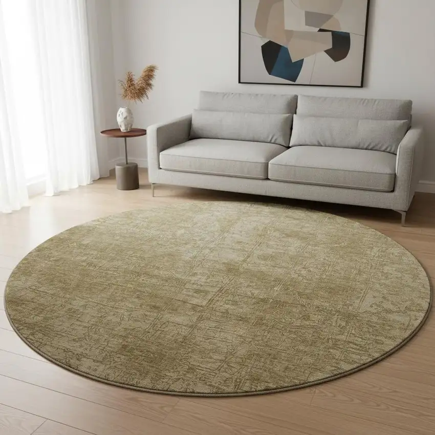 8' Beige And Ivory Abstract Washable Round Rug With UV Protection Photo 2