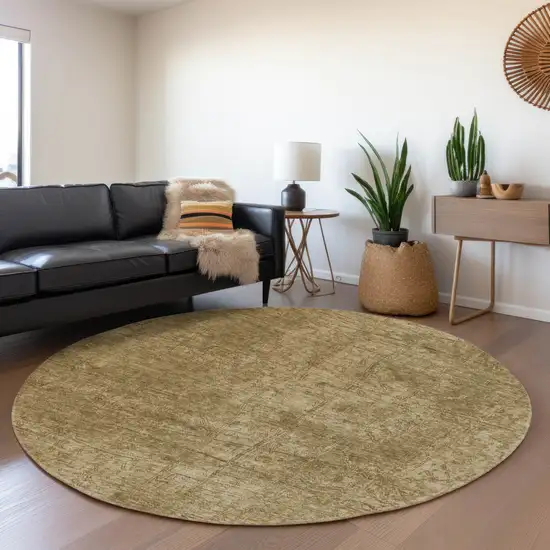 8' Beige And Ivory Abstract Washable Round Rug With UV Protection Photo 5
